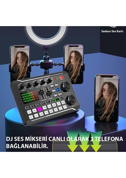 Stüdyo Ses Mikseri Şarjlı F998 Bluetooth DJ Canlı Yayın Kondenser Mikrofon Bağlantısı