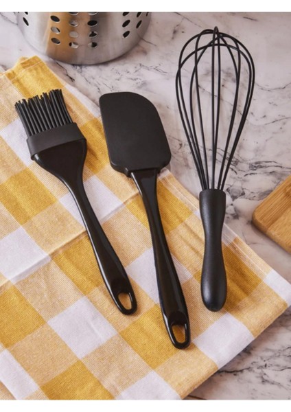 3'lü Set Çırpıcı,spatula ve Fırça Çırpıcı Seti Siyah