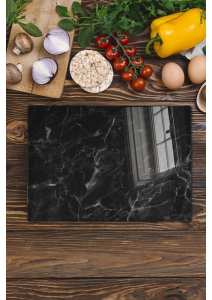 Cam Kesme Tahtası, Kalın ve Kırılmaz Cam - Mermer Temalı - 21*30CM - Doğrama Tahtası, Mutfak Dekoru