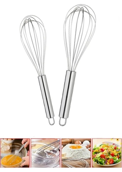 2 Farklı Boy Paslanmaz Metal Çırpıcı Set Yumurta Sos Yoğurt Karıştırıcı Mikser