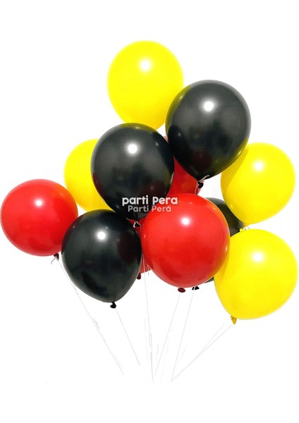 Parti Pera 40 Adet Balon Sarı Kırmızı Siyah Pastel Balon Zincir Balon Buketi Doğum Günü Balon Seti