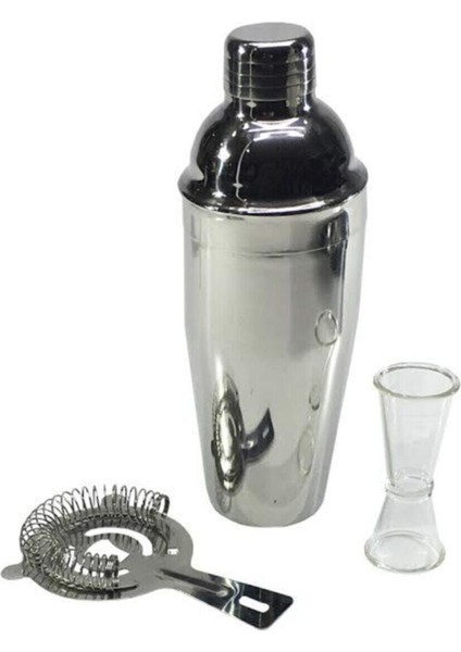 Çelik Kokteyl Shaker Seti 700 cl + Jıgger 1/2 Polıkarbon + Kokteyl Suzgecı