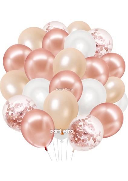 Parti Pera 40 Adet Balon Metalik Rose Gold Ten Rengi Beyaz Balon Zincir Balon Buketi Doğum Günü Balon Seti