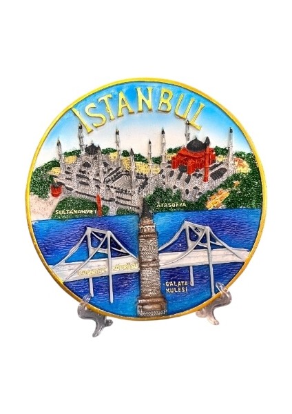 Istanbul Simgeleri Görselli ve Yazılı Kabartmalı Küçük Boy Dekor Tabak