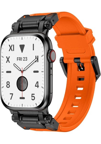 Apple Watch 46MM 10.nesil Titanyum Metal Başlıklı Silikon Kordon KRD-101