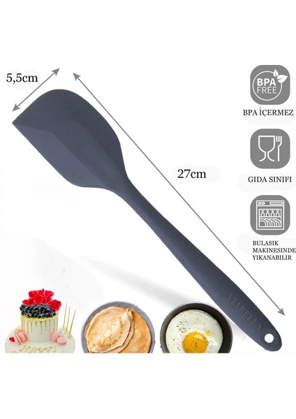 Gri Silikon Spatula Isıya Dayanıklı Yanmaz Yapışmaz Çizmez 27CM