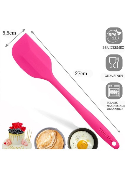 Fuşya Silikon Spatula Isıya Dayanıklı Yanmaz Yapışmaz Çizmez 27CM