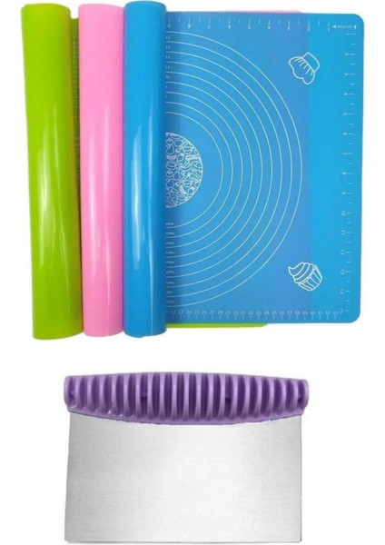 2'li Set 45X65 cm Silikon Hamur Açma Matı ve Çelik Spatula Hamur