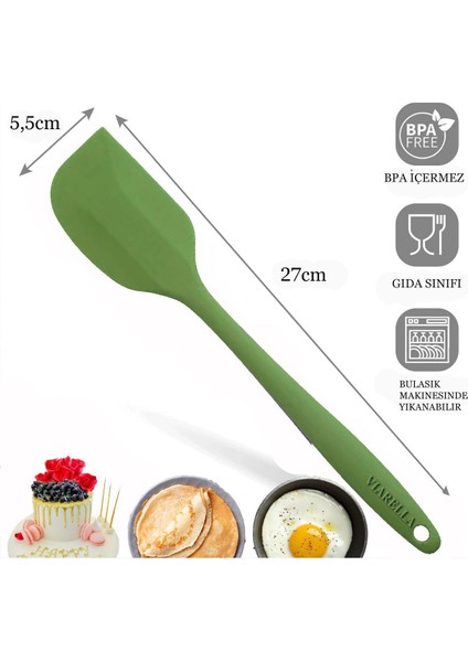 Yeşil Silikon Spatula Isıya Dayanıklı Yanmaz Yapışmaz Çizmez 27CM