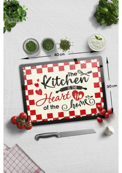 Cam Kesme Tahtası - Cam Kesme Tablası Kitchen Heart 30CM x 40CM