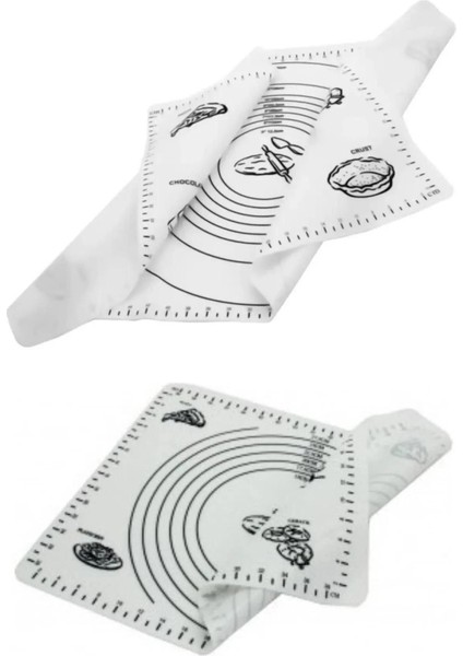 2'li Set Beyaz 45X65 cm Silikon Hamur Açma Matı ve Antrasit Silikon Merdane fırsatları