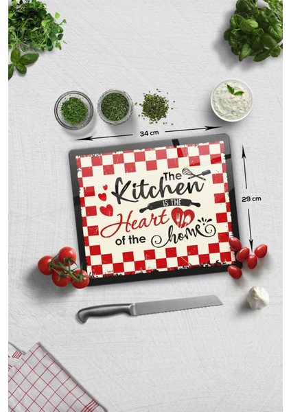 Cam Kesme Tahtası - Cam Kesme Tablası Kitchen Heart 29CM x 34CM