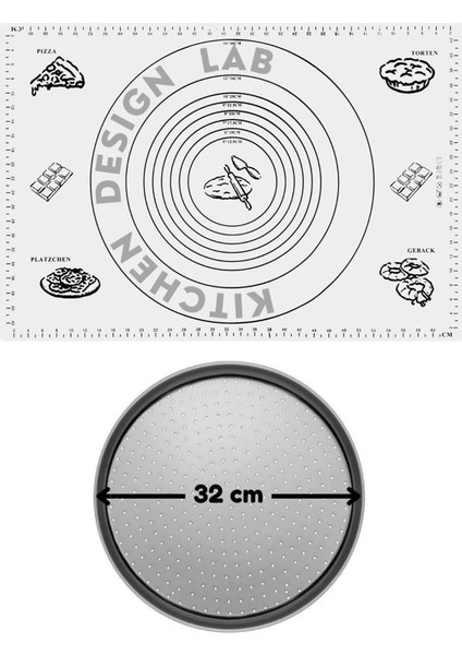 2li Set Beyaz 45X65 cm Silikon Hamur Açma Matı ve Pizza Tepsisi 32 cm