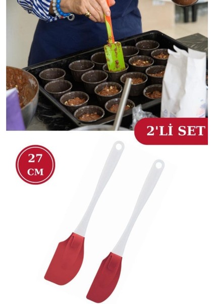 Onikiden 2'li Silikon Uzun Spatula 27CM Isıya Dayanıklı