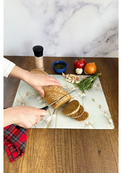 Cam Kesme Tahtası - Cam Kesme Tablası Beyaz Çiçek - Gold 30CM x 40CM modelleri