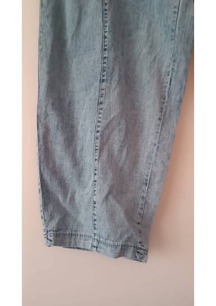 Beli Lastikli Denim Görünümlü Şalvar Pantolon