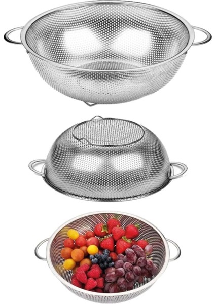 3'lü Süzgeç, Paslanmaz Çelik Süzgeç, Makarna Süzgeci - (Spt-20) - (Spt-22) - (Spt-26)