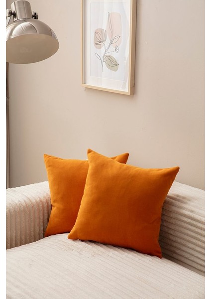 Tek Renk 2'li Kırlent Kılıfı Hardal Rengi 43X43