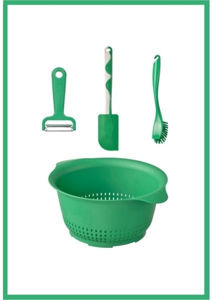 Spatula + Soyacak + Süzgeç + Bulaşık Fırçası (Dörtlü Kombin)