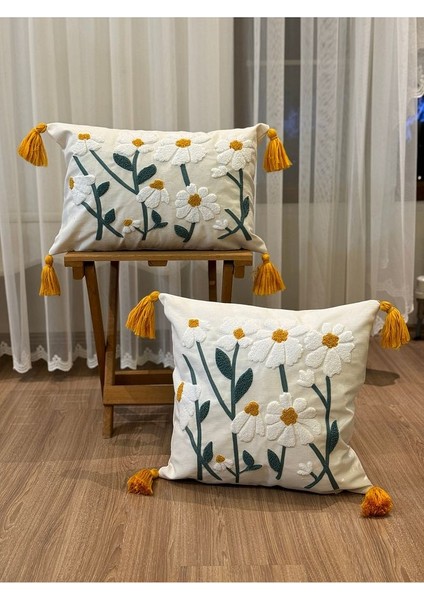 Bugi Home Collection 2'li Punch Işlemeli Nakışlı Panç Dekoratif Kırlent Kılıfı