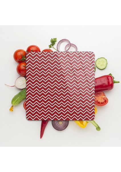 Cam Kesme Tahtası Kare Kırmızı Çizgi Desenli