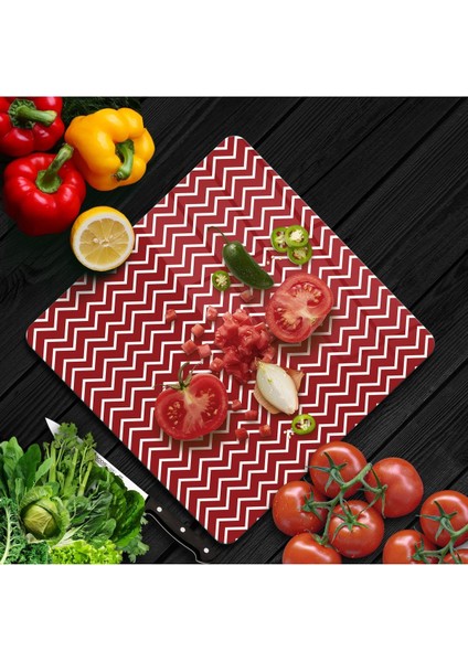 Cam Kesme Tahtası Kare Kırmızı Çizgi Desenli fiyatları