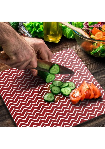 Cam Kesme Tahtası Kare Kırmızı Çizgi Desenli modelleri