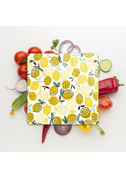 Cam Kesme Tahtası Kare Limon Desenli