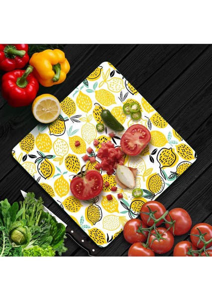 Cam Kesme Tahtası Kare Limon Desenli fiyatları