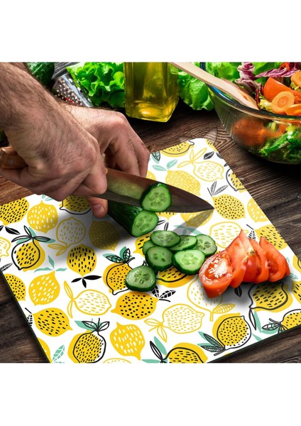 Cam Kesme Tahtası Kare Limon Desenli modelleri