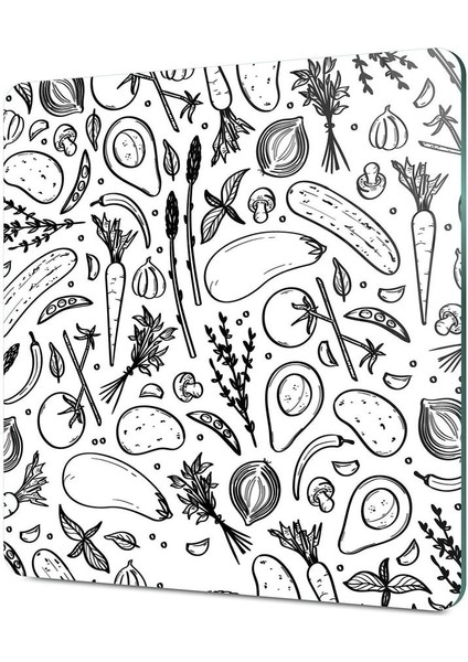 Cam Kesme Tahtası Kare Siyah Beyaz Sebze Desenli indirimleri