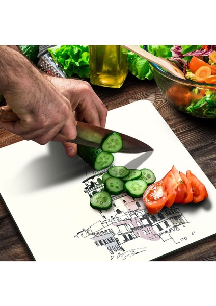 Cam Kesme Tahtası Kare Galata Kulesi Desenli fiyatları