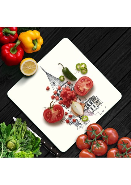 Cam Kesme Tahtası Kare Galata Kulesi Desenli modelleri