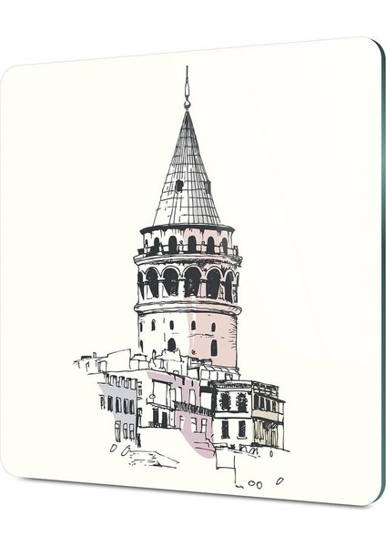 Cam Kesme Tahtası Kare Galata Kulesi Desenli fırsatları