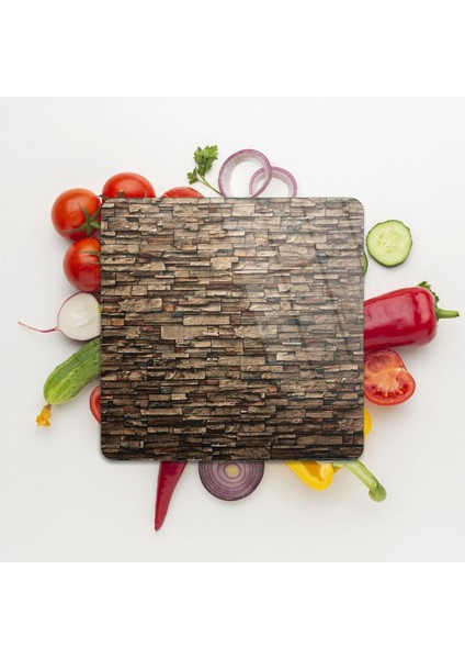 Cam Kesme Tahtası Kare Dekoratif Taş Desenli