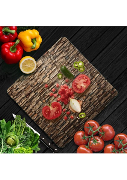 Cam Kesme Tahtası Kare Dekoratif Taş Desenli fiyatları