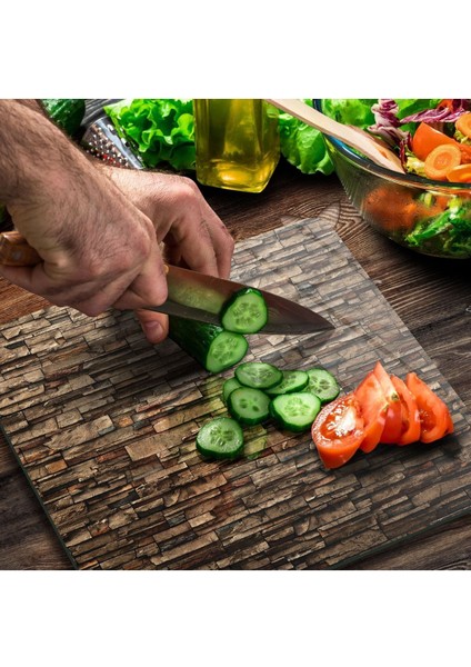 Cam Kesme Tahtası Kare Dekoratif Taş Desenli modelleri