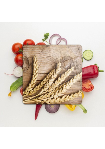 Cam Kesme Tahtası Kare Burçak Desenli