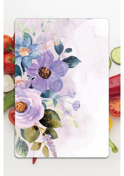 Cam Kesme Tahtası Suluboya Mor Çiçek Desenli fırsatları