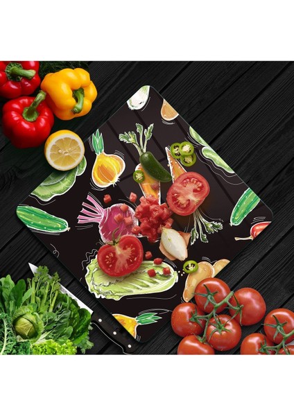 Cam Kesme Tahtası Kare Sebze Desenli fiyatları