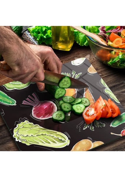 Cam Kesme Tahtası Kare Sebze Desenli modelleri