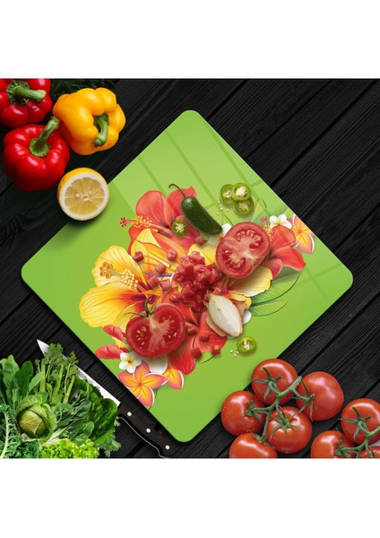 Cam Kesme Tahtası Kare Renkli Çiçek Desenli fiyatları