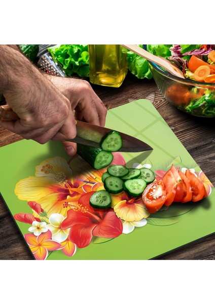 Cam Kesme Tahtası Kare Renkli Çiçek Desenli modelleri