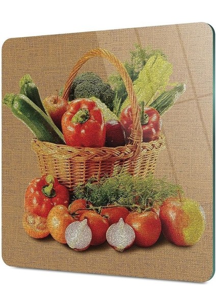 Cam Kesme Tahtası Kare Sebze Sepeti Desenli 30 x 30 cm modelleri
