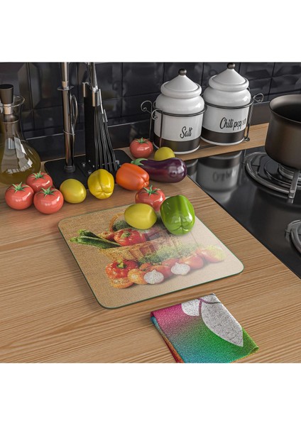 Cam Kesme Tahtası Kare Sebze Sepeti Desenli 30 x 30 cm indirimleri