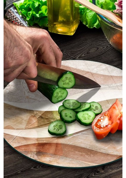 Cam Kesme Tahtası Yuvarlak Dalgalı Mermer Desenli modelleri