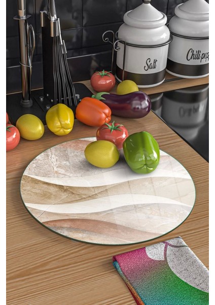 Cam Kesme Tahtası Yuvarlak Dalgalı Mermer Desenli indirimleri