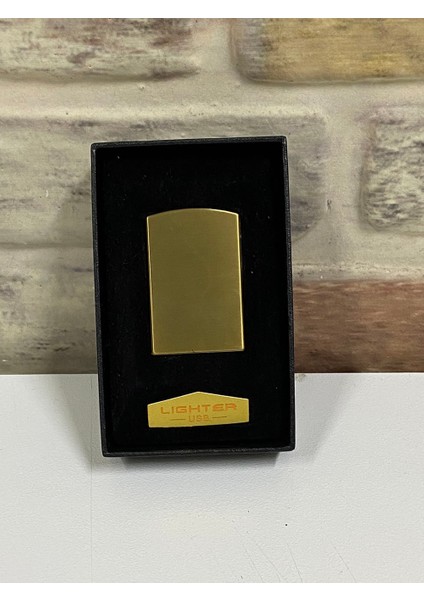 Marka USB Şarjlı Elektrikli Sarı Gold Kişiye Özel Çakmak