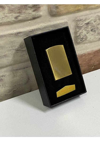 Marka USB Şarjlı Elektrikli Sarı Gold Kişiye Özel Çakmak