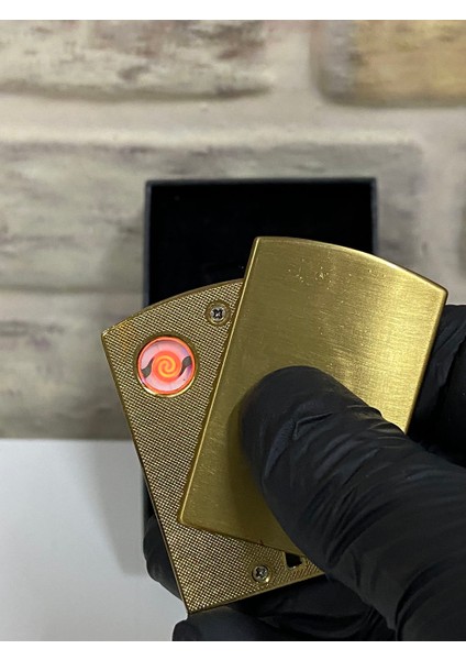 Marka USB Şarjlı Elektrikli Sarı Gold Kişiye Özel Çakmak
